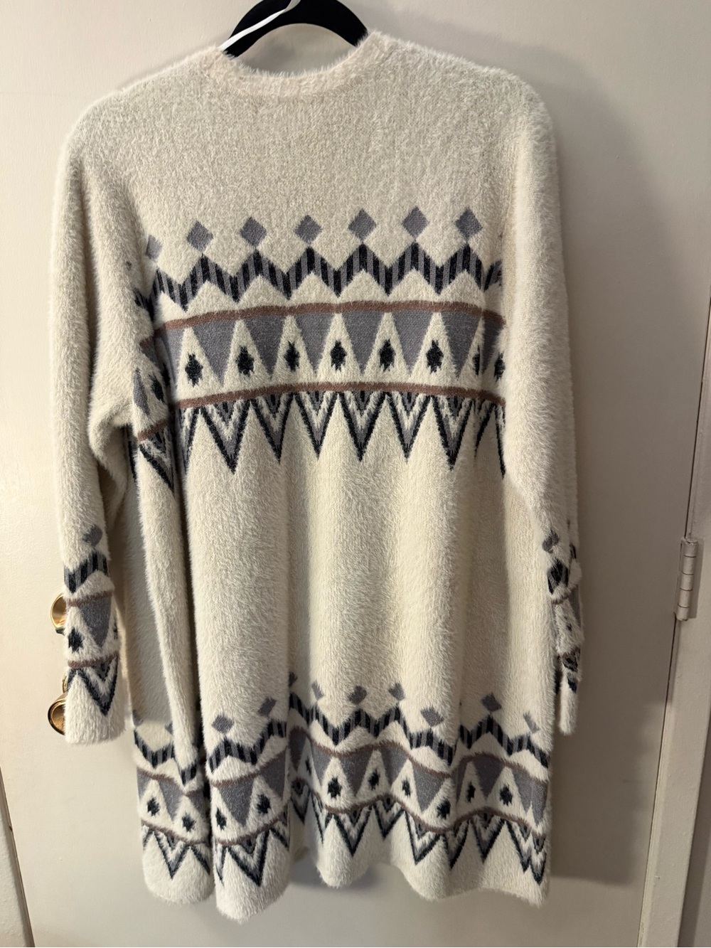 Belldini Cream Open-Front Geometric Pattern Cardigan - Picture 3 of 6